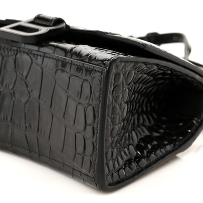Balenciaga Shiny Calfskin Monochrome Crocodile Embossed Hourglass Top Handle Bag XS Black 11 of 11