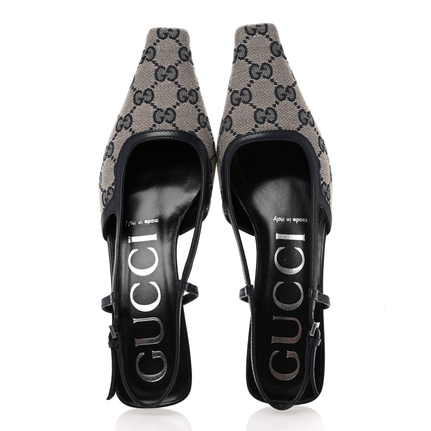 Gucci GG Monogram Malaga Kid Square G 35mm Slingback Pumps 36.5 Beige Blue 2 of 9