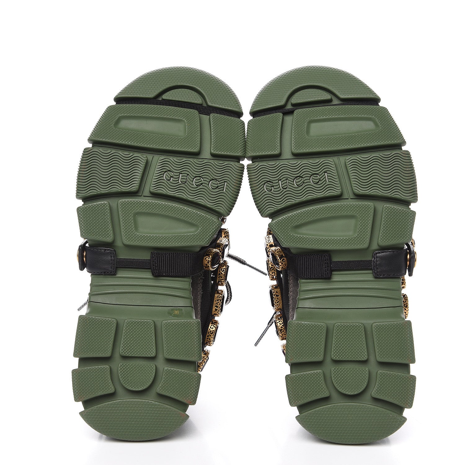 Gucci X SEGA Mesh Suede Calfskin Removable Crystals Flashtrek Sneakers 36 Loess Black Olive Green 5 of 9