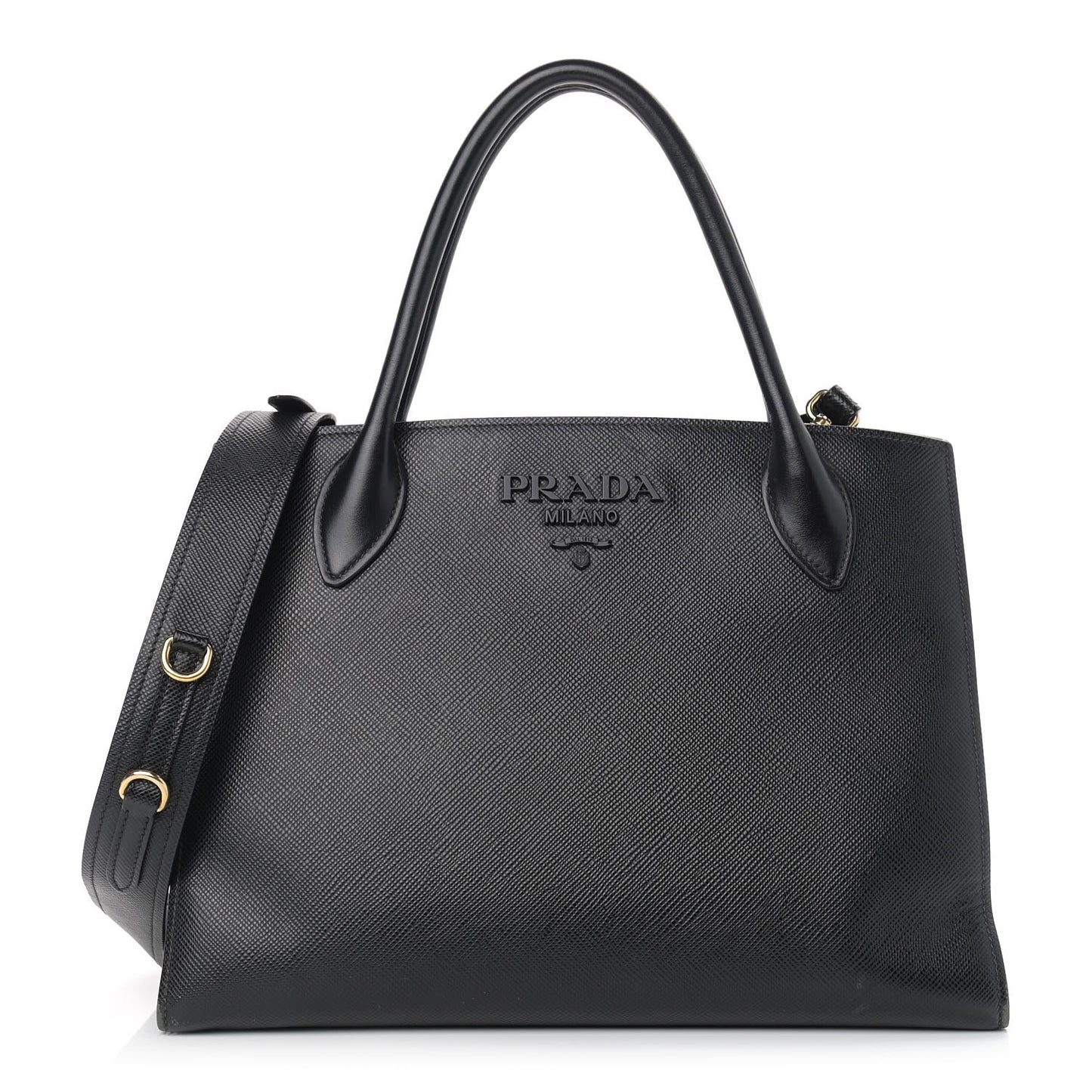 Saffiano Cuir Calfskin Large Monochrome Top Handle Tote Black
