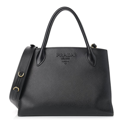 Prada Saffiano Cuir Calfskin Large Monochrome Top Handle Tote Black 1 of 12