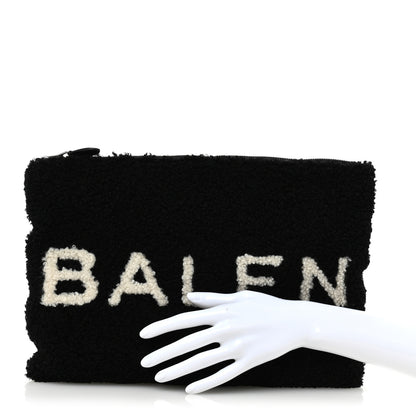 Balenciaga Sheepskin Shearling Contrasted Logo Large Zip Pouch Black 2 of 8