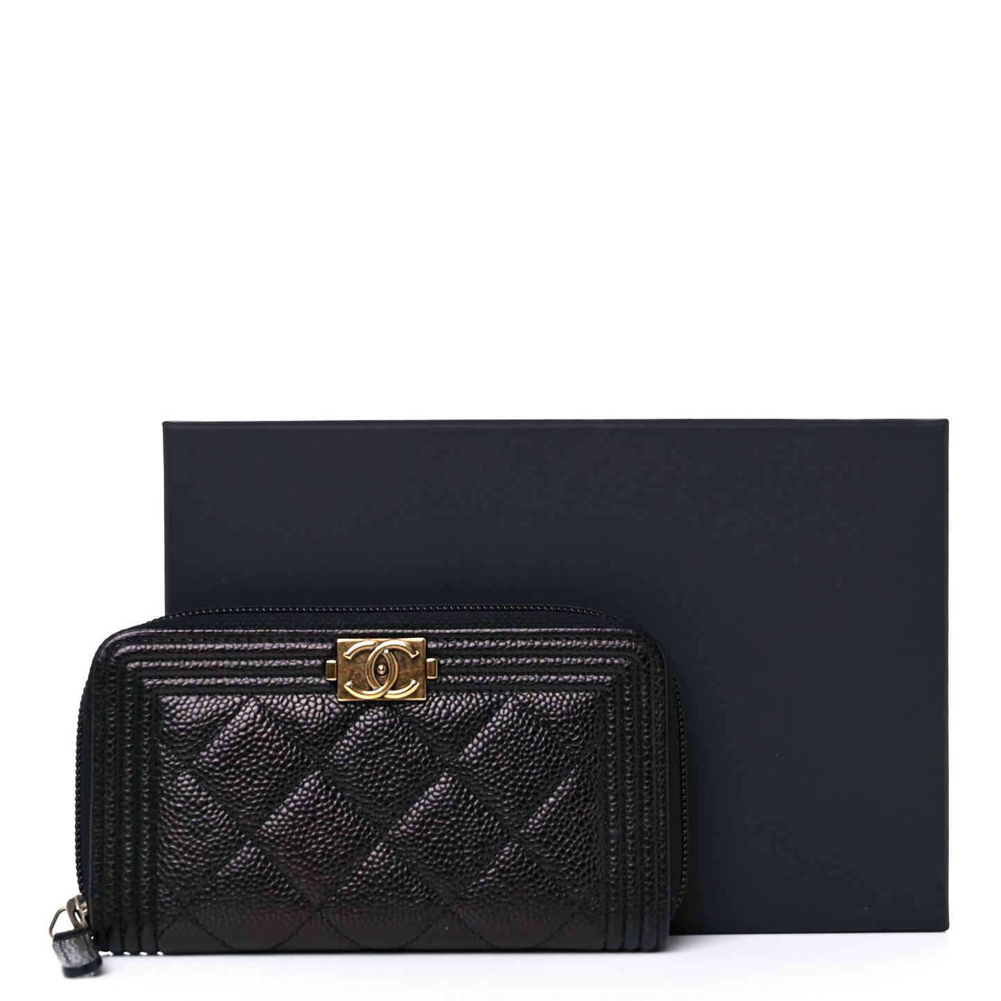 Caviar Quilted Small Boy Zip Around Wallet Black