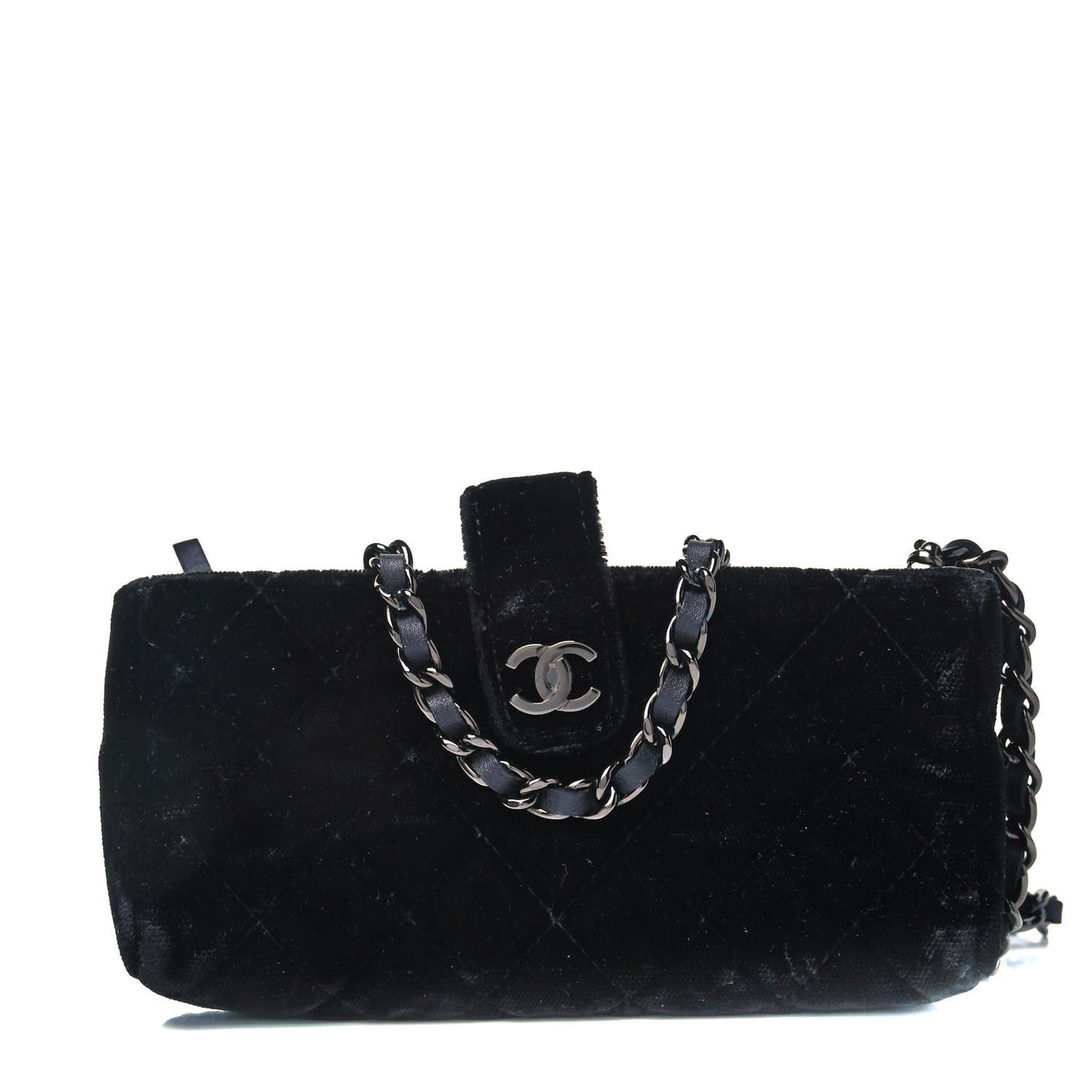 Velvet Quilted Small Clutch With Chain Black