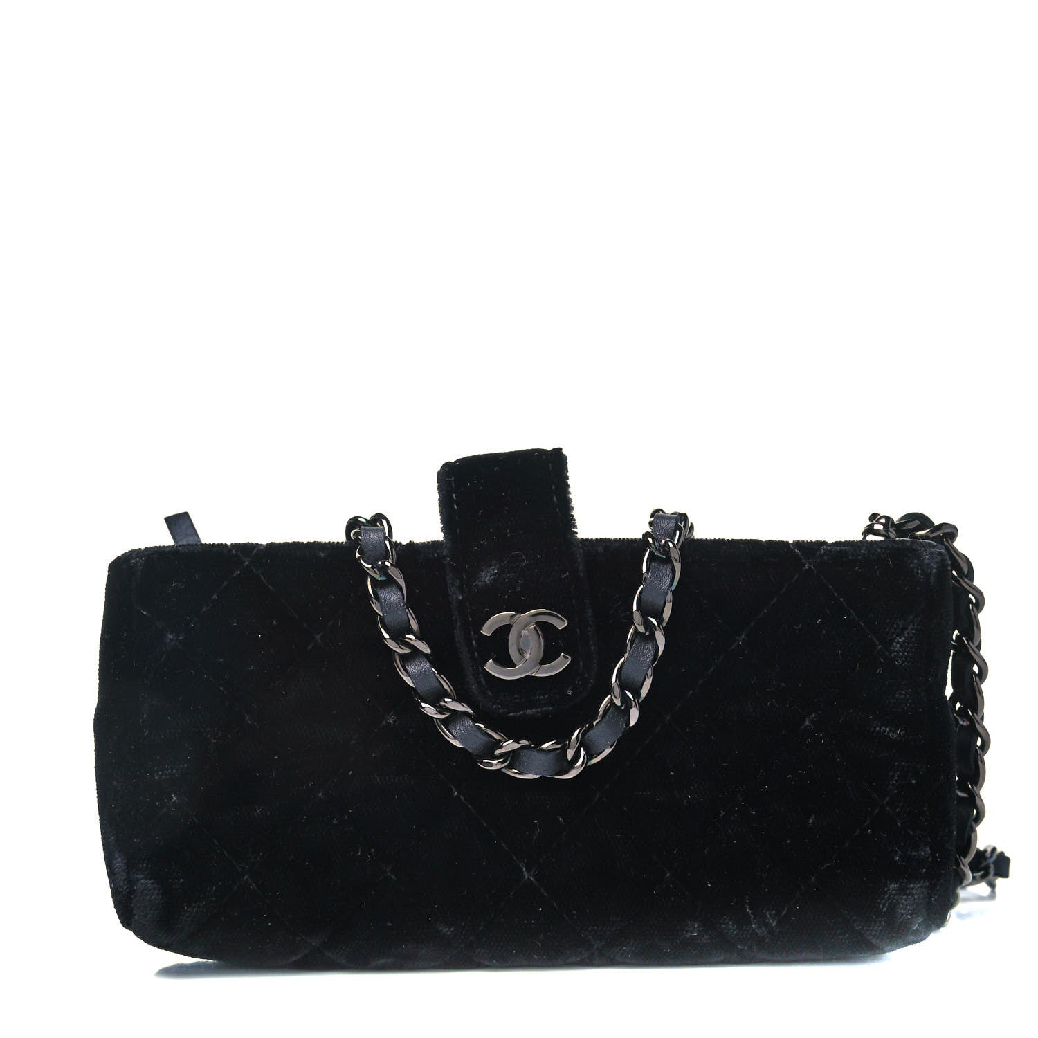 Chanel Velvet Quilted Small Clutch With Chain Black 1 of 9