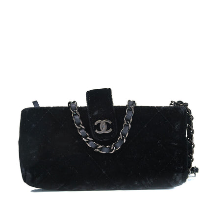 Chanel Velvet Quilted Small Clutch With Chain Black 1 of 9