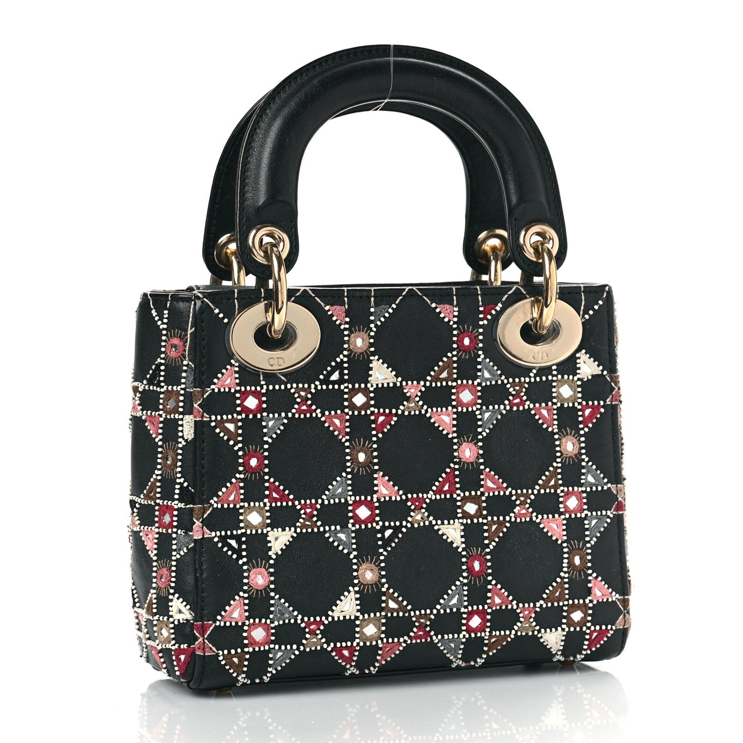 Calfskin Cannage Embroidered Beaded Mini Lady Dior Black Multicolor