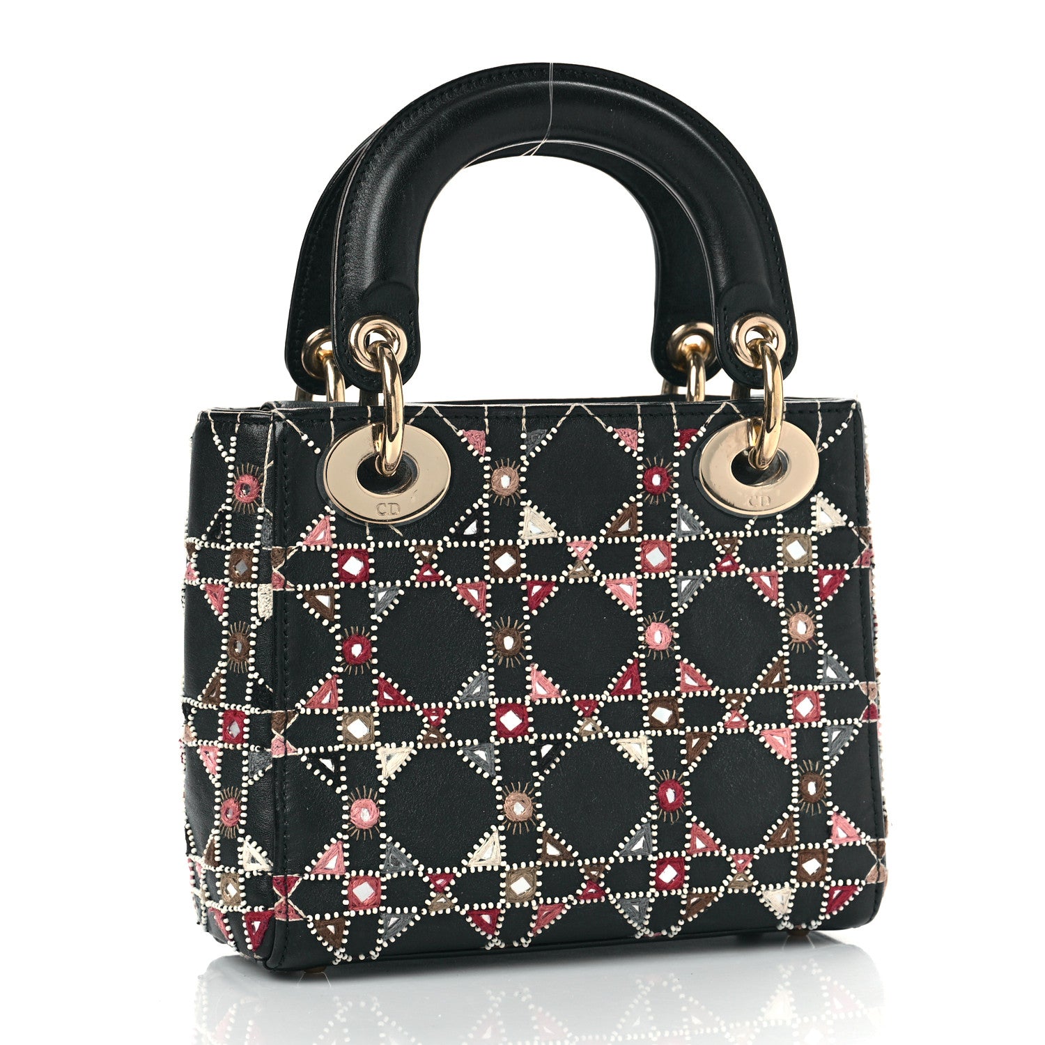 Christian Dior Calfskin Cannage Embroidered Beaded Mini Lady Dior Black Multicolor 3 of 12