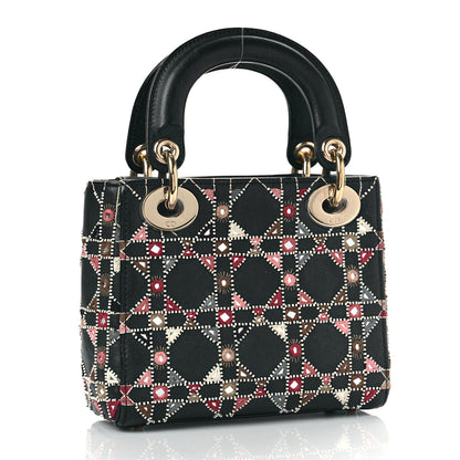 Christian Dior Calfskin Cannage Embroidered Beaded Mini Lady Dior Black Multicolor 3 of 12