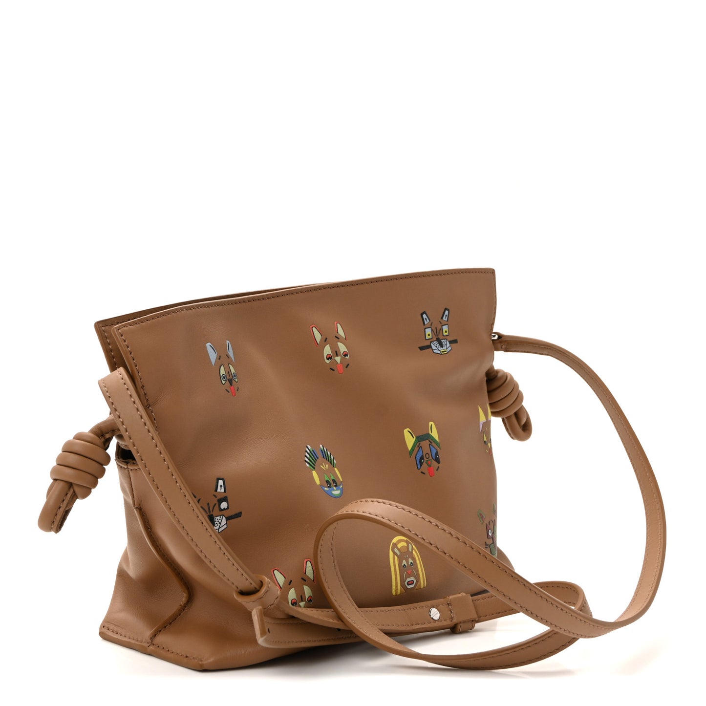 X Louis Wain Smooth Calfskin Futurist Cats Mini Flamenco Knot Clutch Mocha