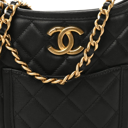 Chanel Calfskin Quilted CC Hobo Handbag Black 7 of 9
