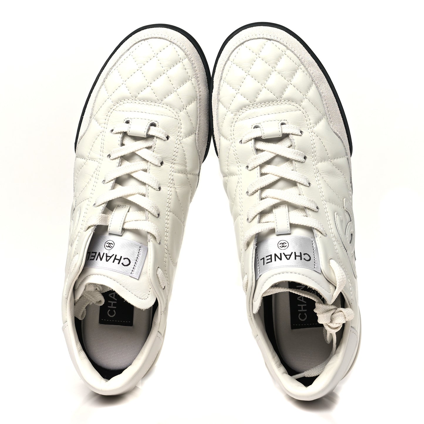 Shiny Calfskin Suede Quilted CC Logo Sneakers 40 White
