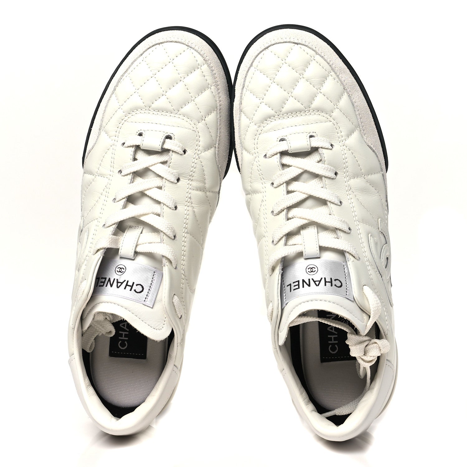 Chanel Shiny Calfskin Suede Quilted CC Logo Sneakers 40 White 2 of 10