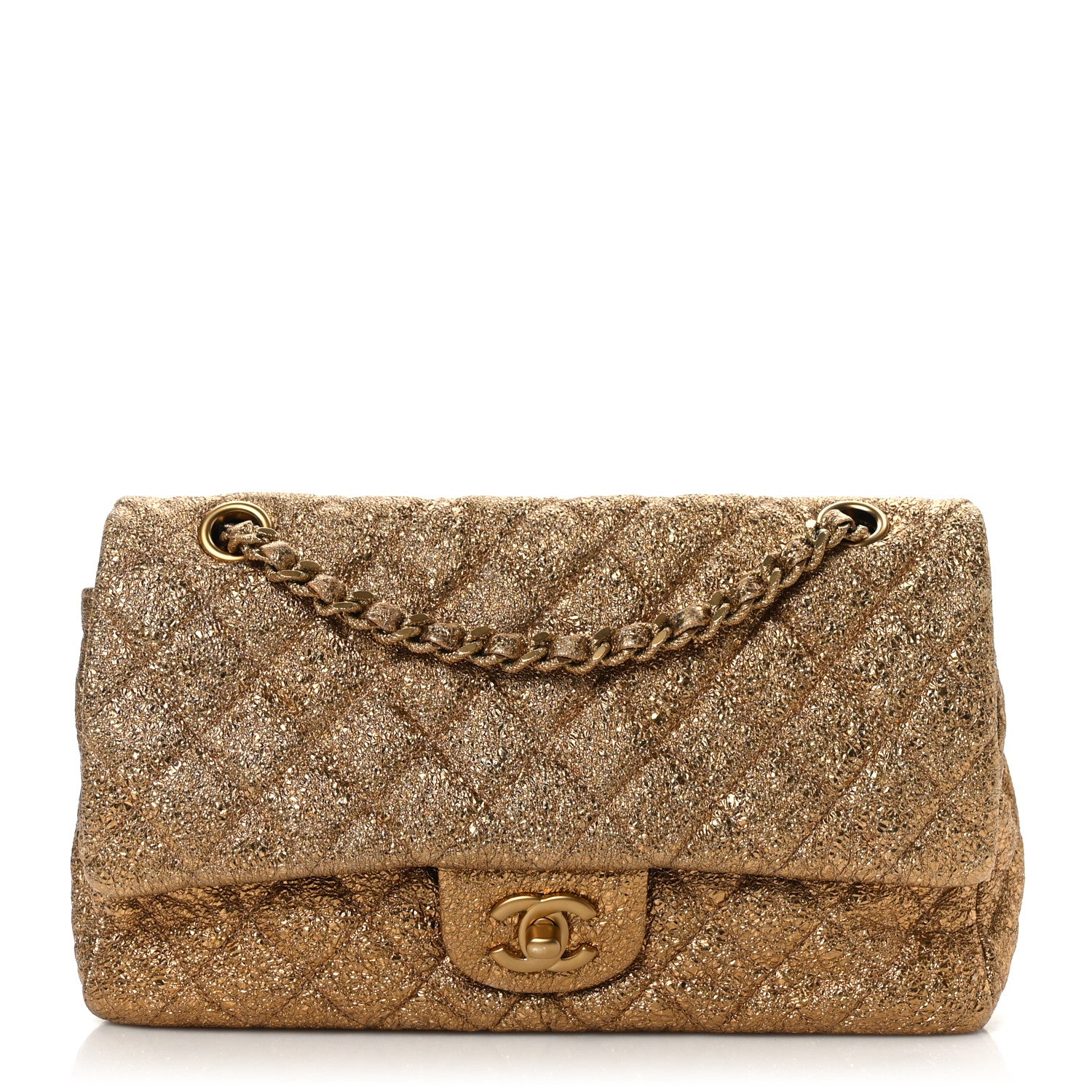 Chanel Metallic Crackled Calfskin Quilted Medium Double Flap Dark Gold 1 of 8