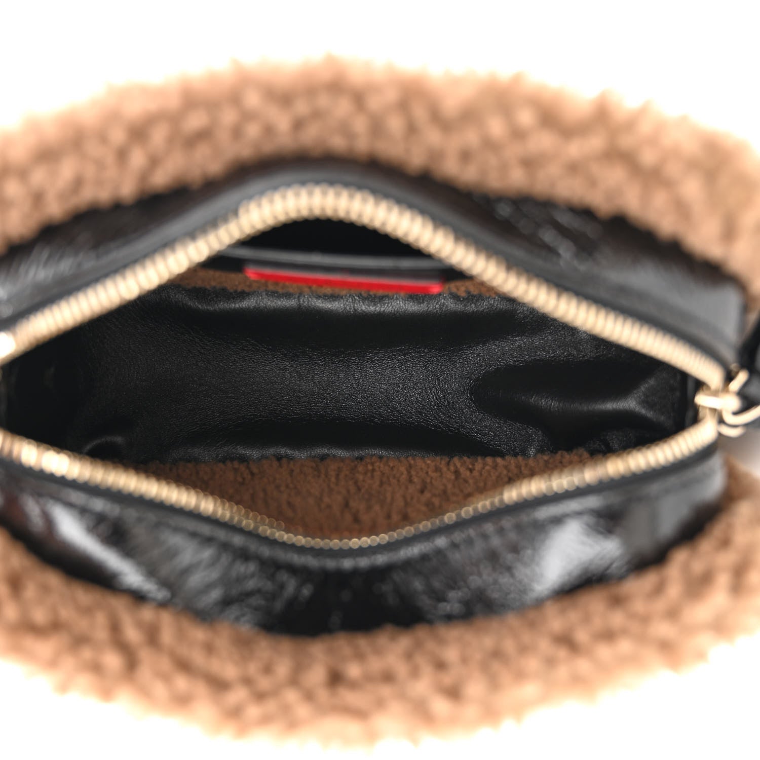 Valentino Garavani Textured Patent Calfskin Shearling Small Rockstud Camera Crossbody Bag Black 5 of 9