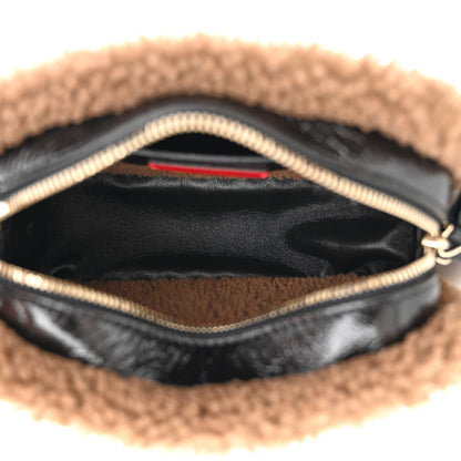 Valentino Garavani Textured Patent Calfskin Shearling Small Rockstud Camera Crossbody Bag Black 5 of 9
