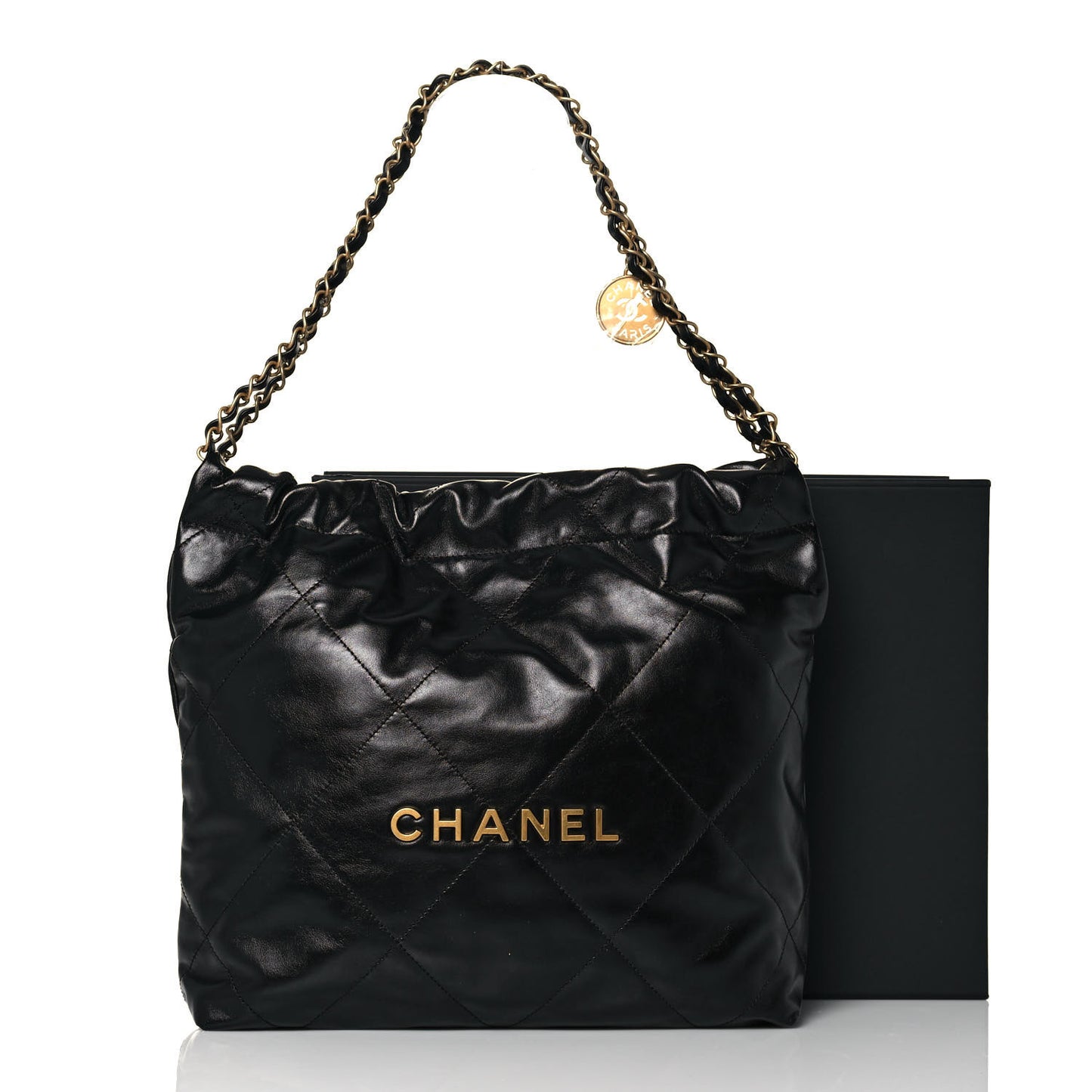 Shiny Calfskin Quilted Small Chanel 22 Black