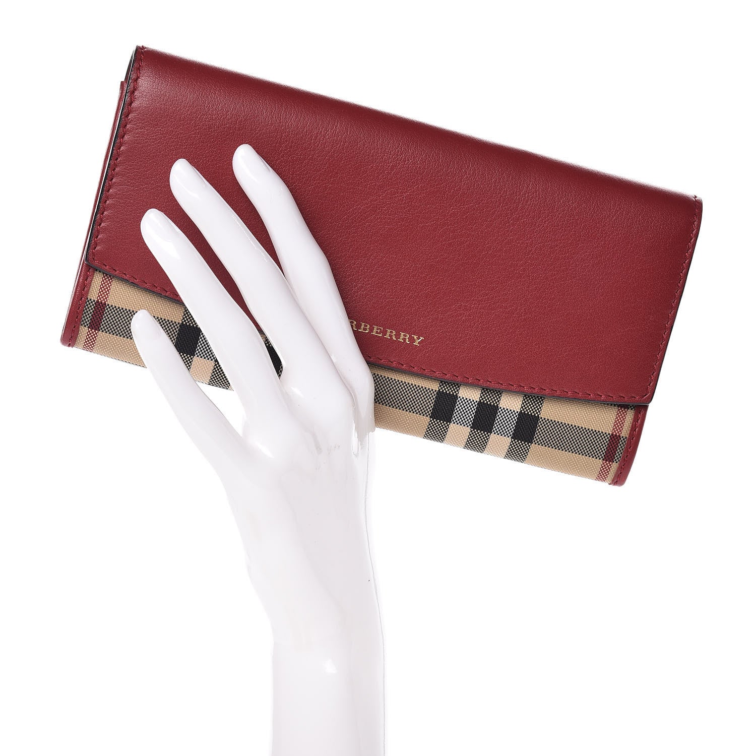 Burberry Calfskin House Check Continental Wallet Red 2 of 9