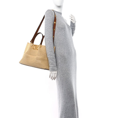 Valentino Garavani Raffia Grained Calfskin Medium Rockstud Vlogo Tote Naturale 2 of 14