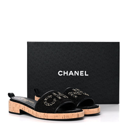 Chanel Tweed Cork CC Chain Mule Sandal 37 Black 9 of 9
