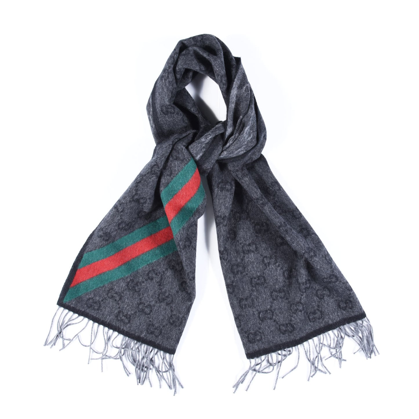 Wool Angora Monogram Web New Nikky Scarf Lead Dark Green