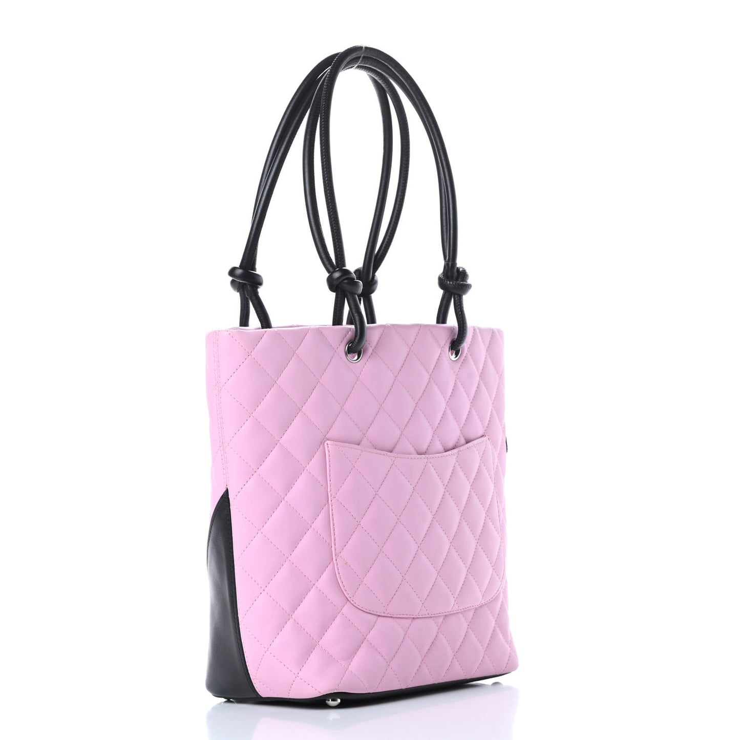 Calfskin Quilted Medium Cambon Tote Pink Black