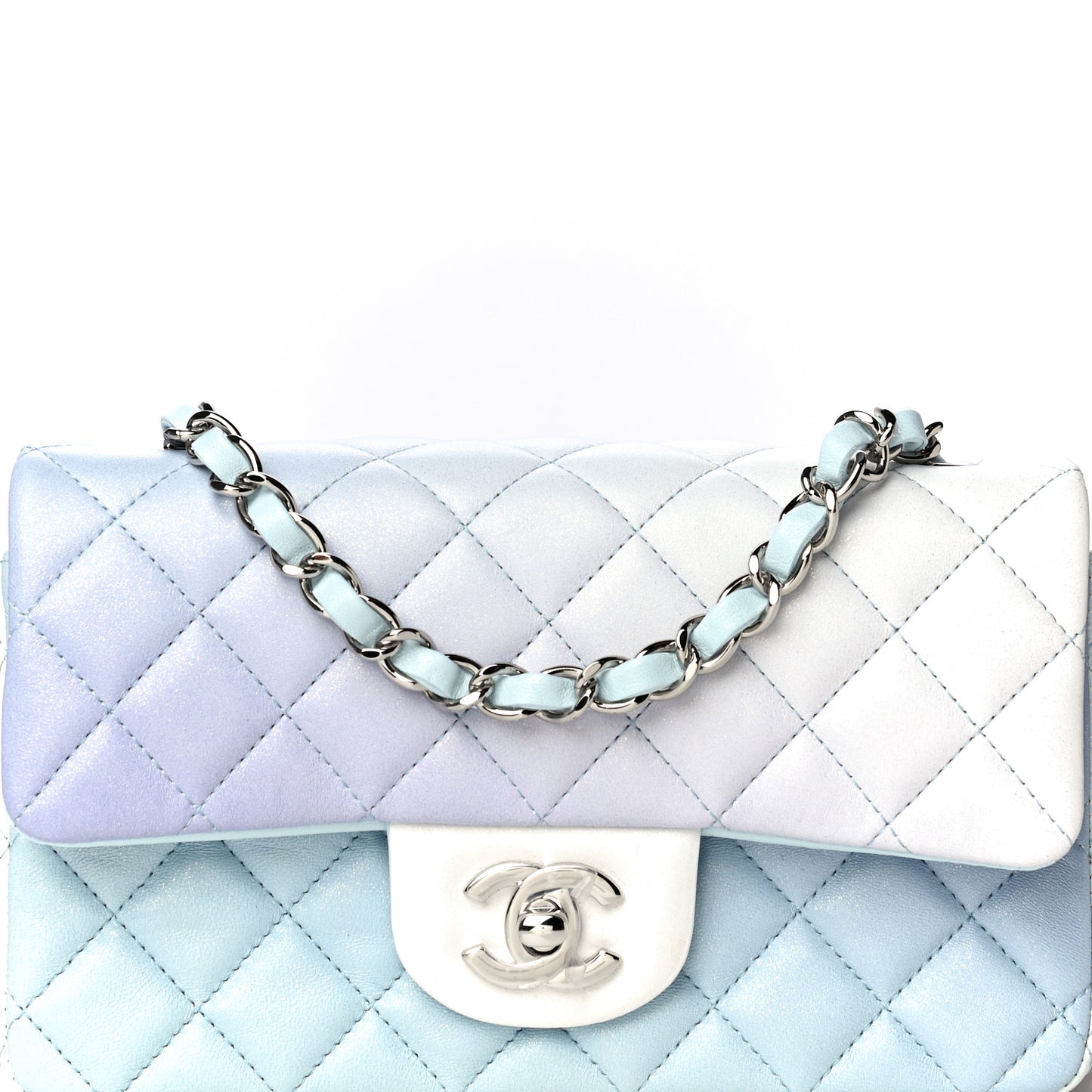 Perforated Lambskin Quilted Mini Rectangular Flap Light Blue Light Purple White