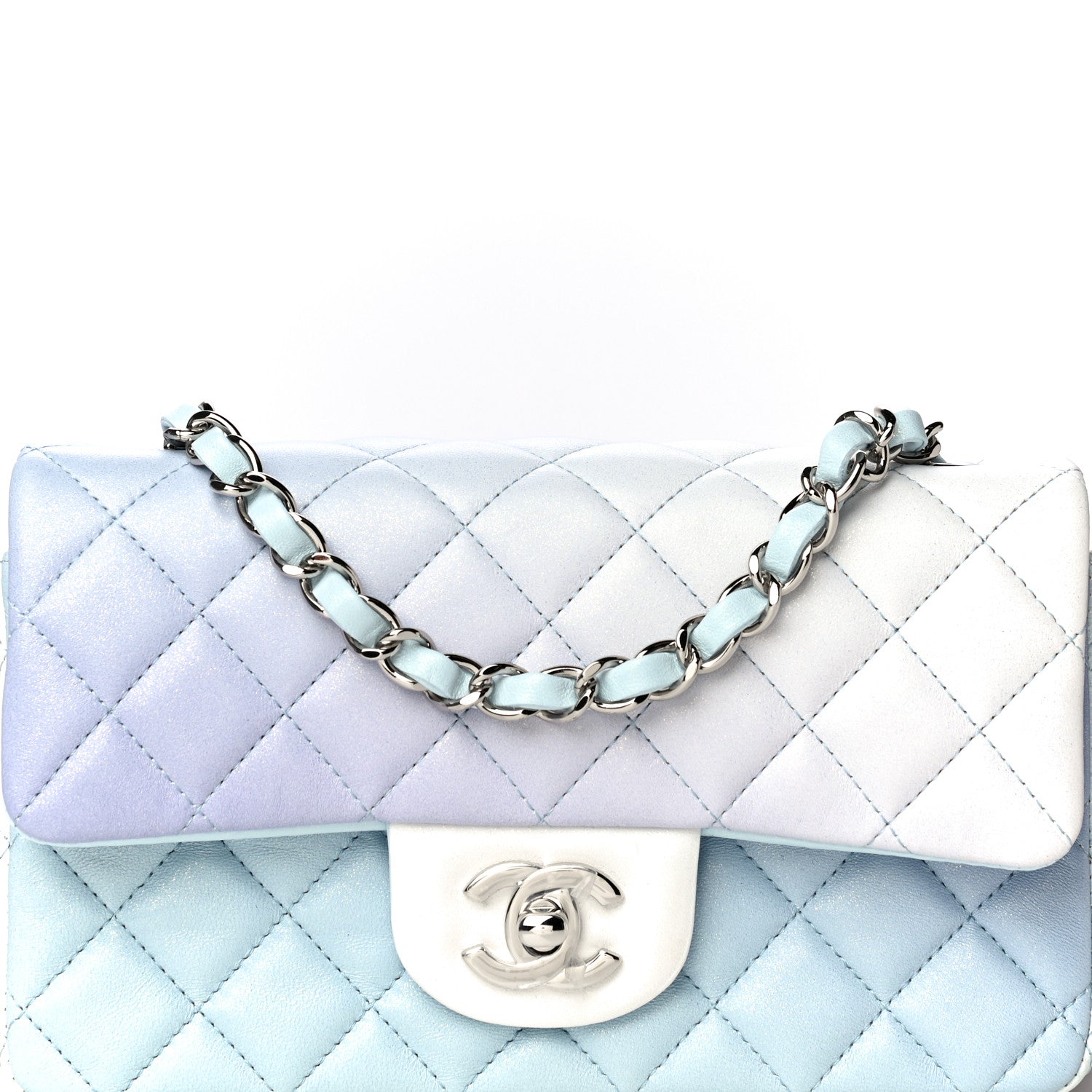 Chanel Perforated Lambskin Quilted Mini Rectangular Flap Light Blue Light Purple White 8 of 11