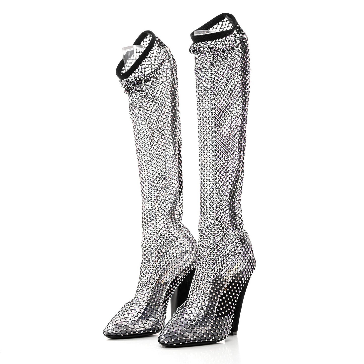 SAINT LAURENT Mesh Crystal Koller 100 Knee High Boots 37 Black