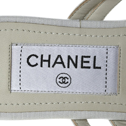 Chanel Grained Calfskin Strass CC Thong Sandals 37 Light Gray 7 of 8