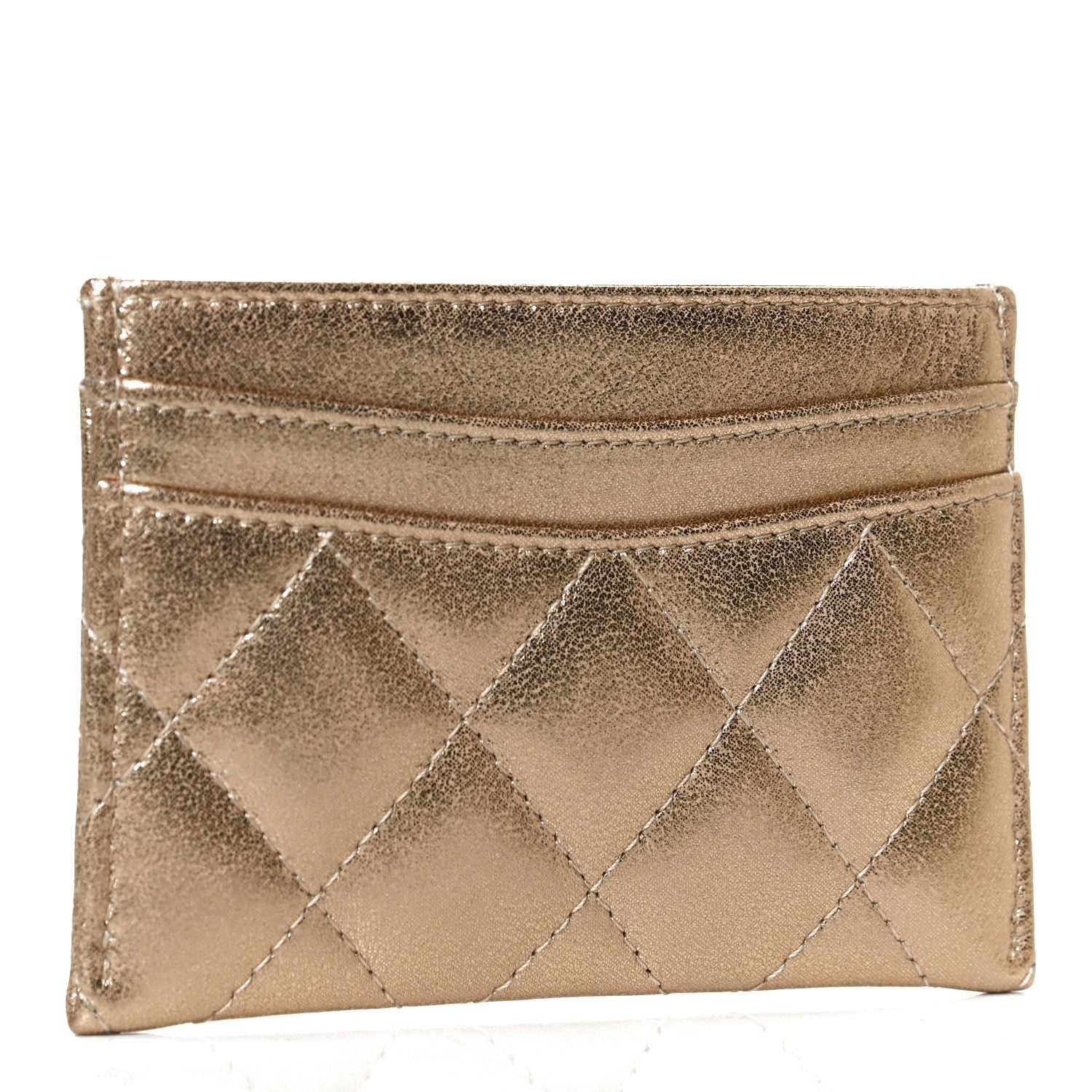 Chanel Metallic Lambskin Quilted CC Card Holder Gold 3 of 9