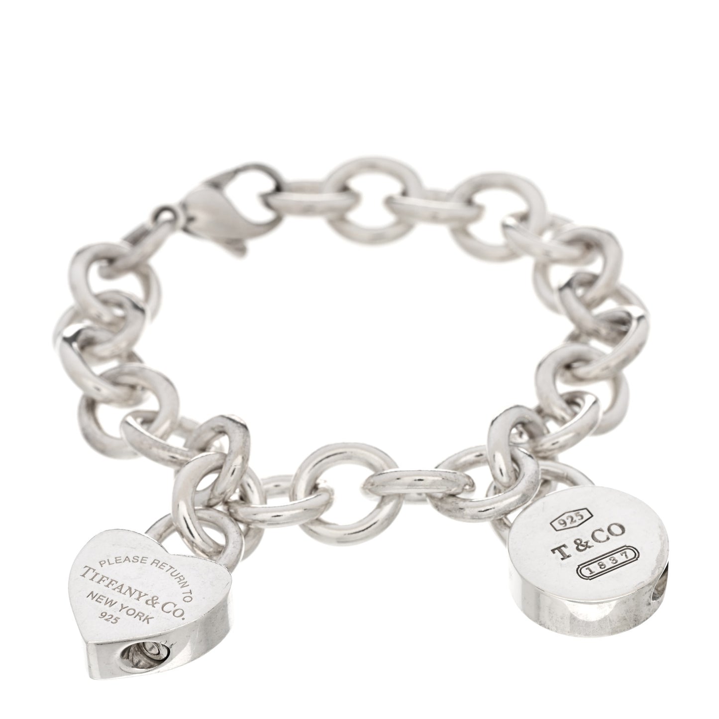 Sterling Silver Heart Lock 2 Charm Bracelet