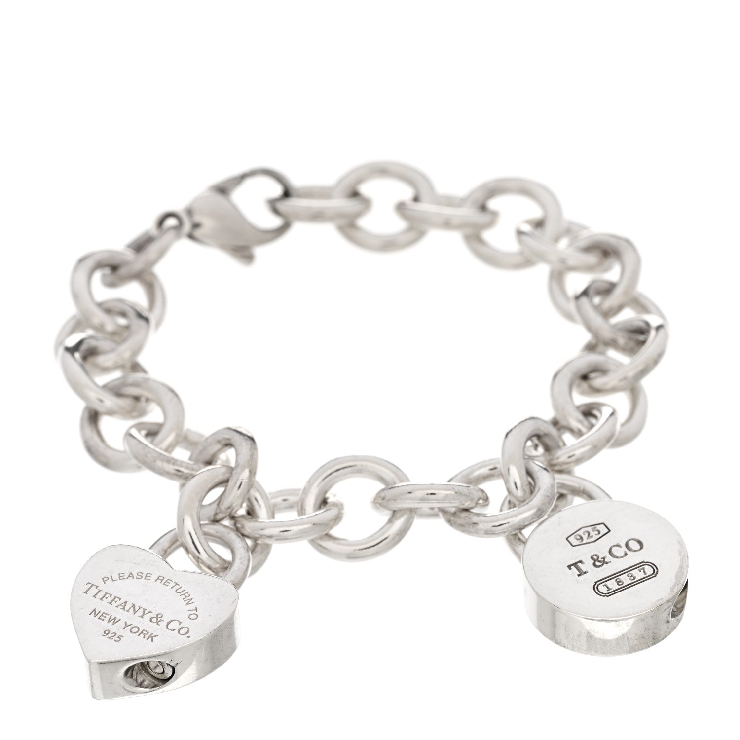 Tiffany Sterling Silver Heart Lock 2 Charm Bracelet 1 of 3