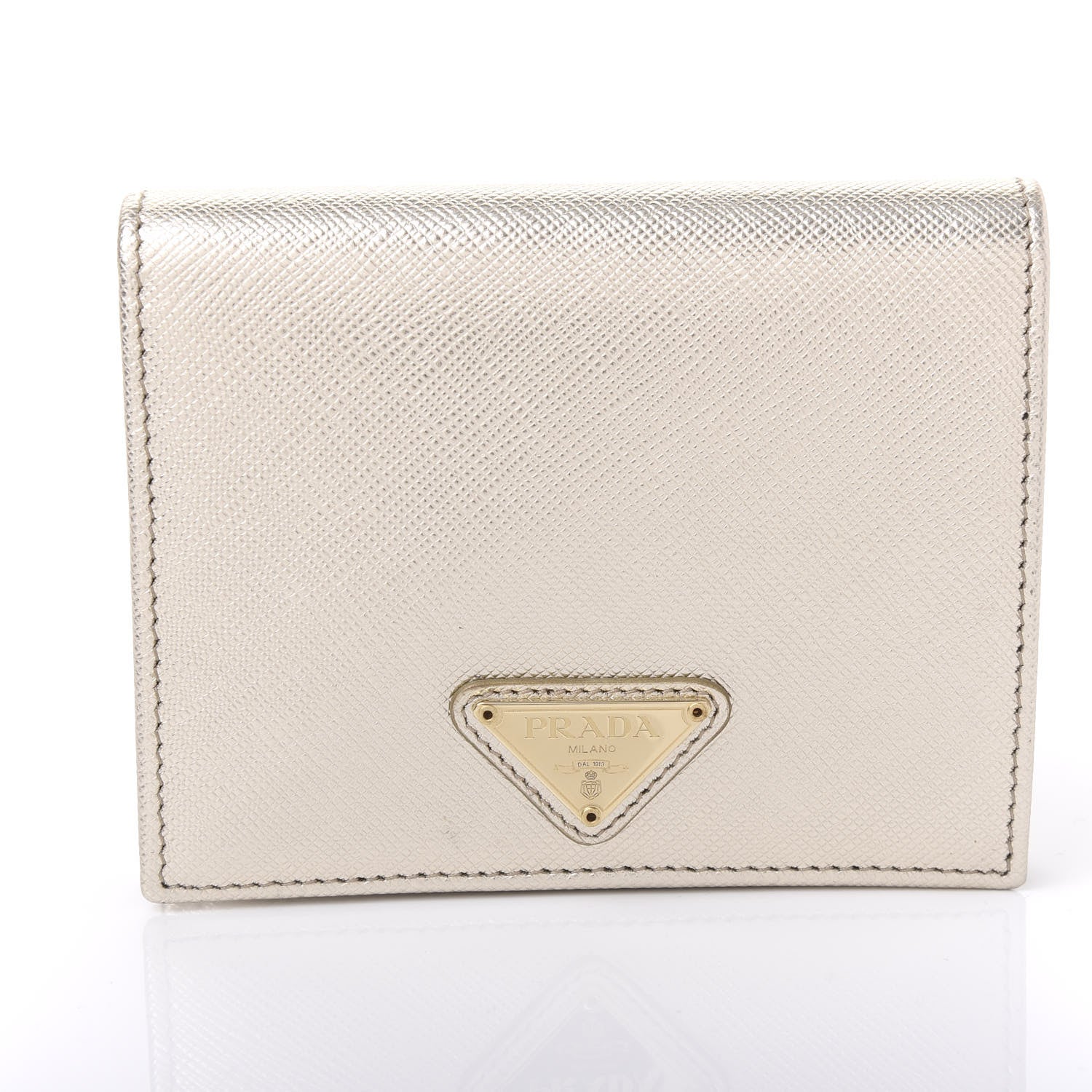 Prada Metallic Saffiano Flap Compact Wallet Pirite 9 of 10