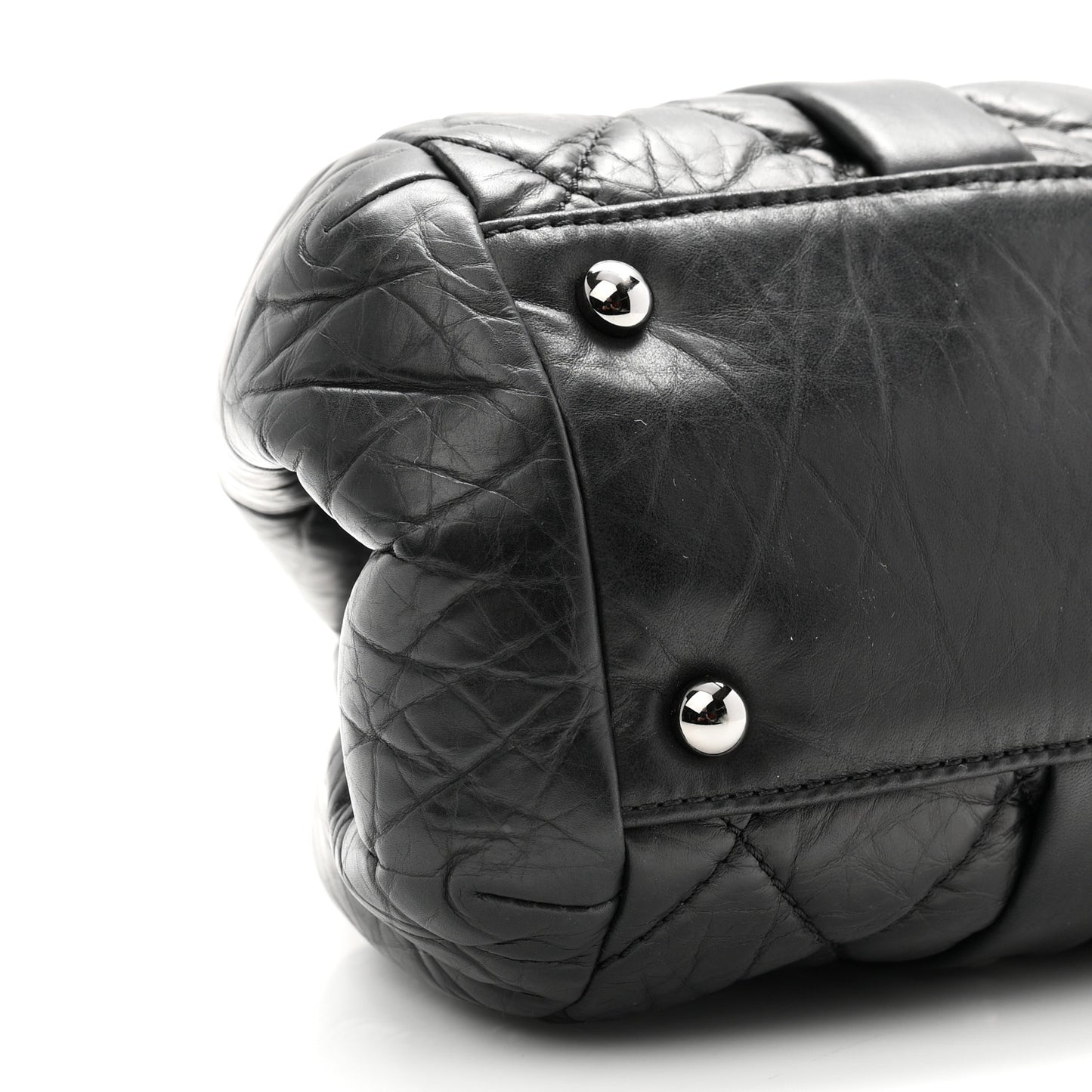 Distressed Lambskin Lady Braid Frame Bowler Black