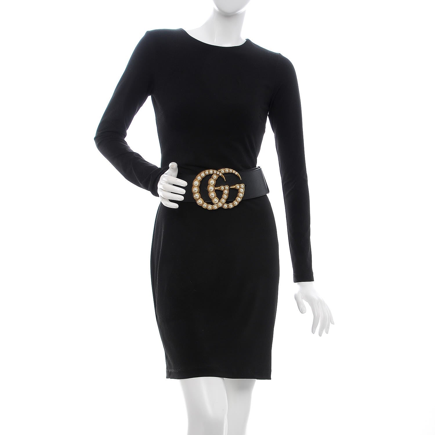 Gucci Moon Calfskin Pearl Double G 70mm Belt 85 34 Black Cream 2 of 7
