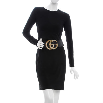 Gucci Moon Calfskin Pearl Double G 70mm Belt 85 34 Black Cream 2 of 7