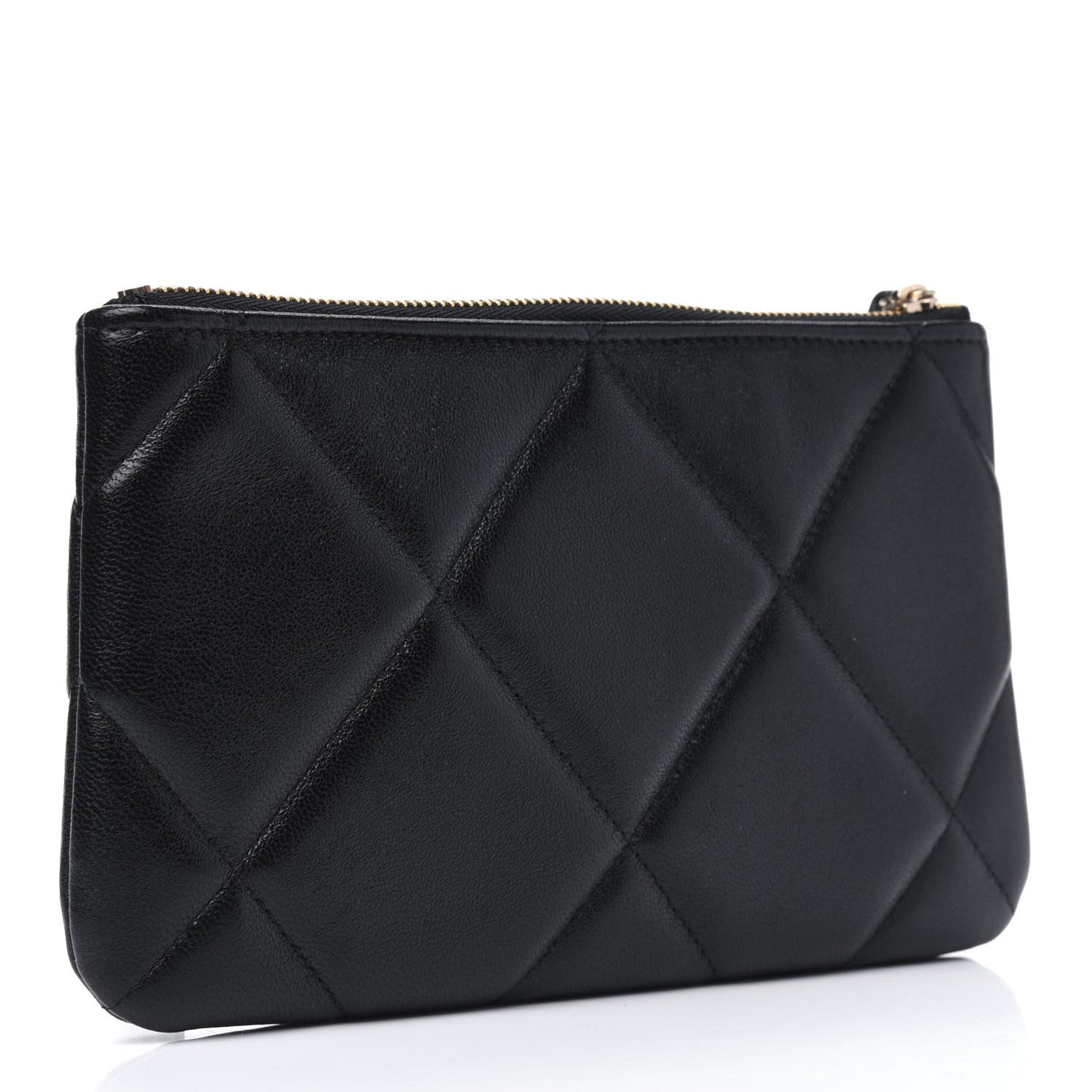 Shiny Goatskin Quilted Small Chanel 19 Pouch Black