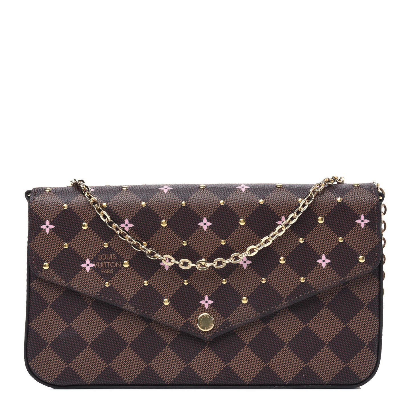 Damier Ebene Studded Pochette Felicie Chain Wallet