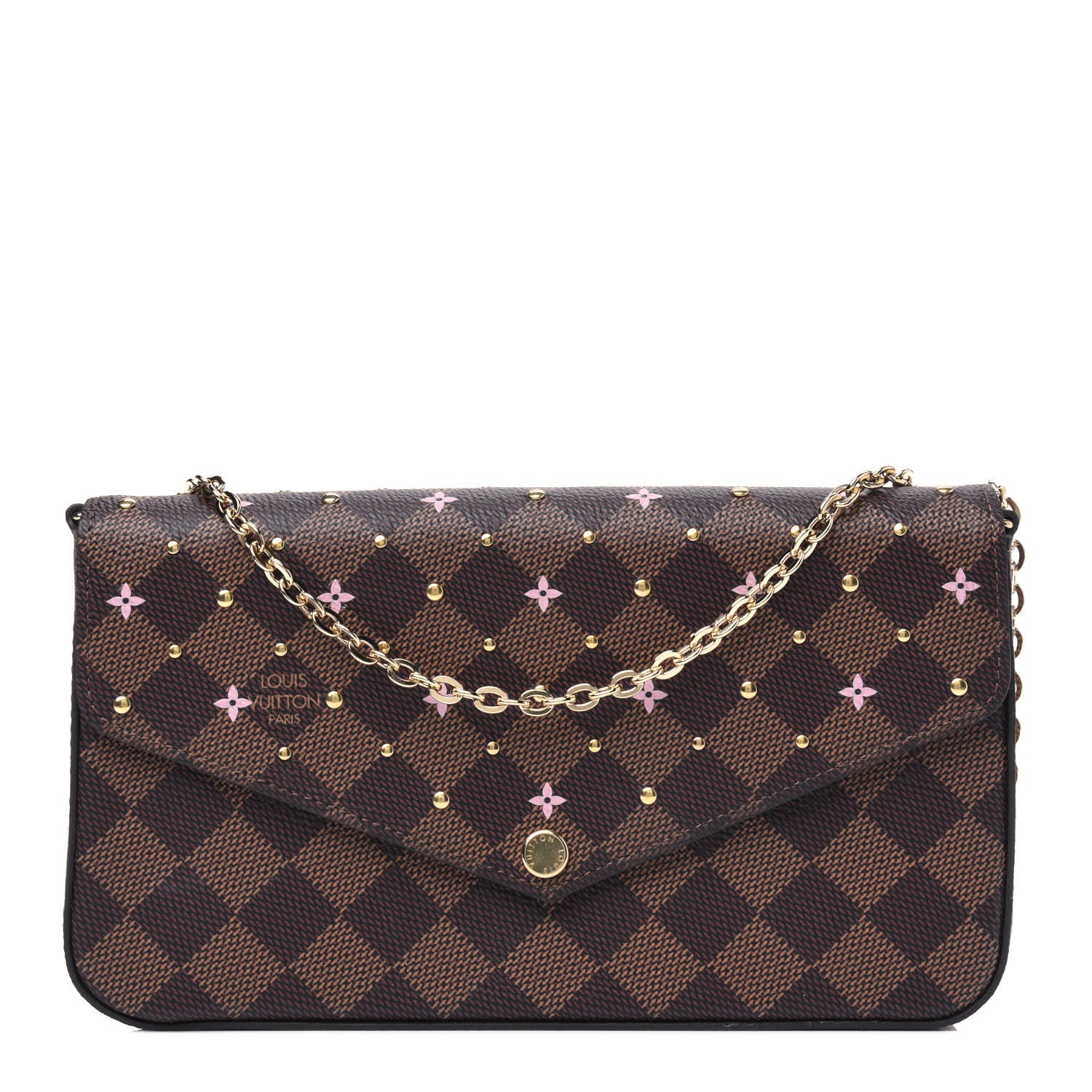 Louis Vuitton Damier Ebene Studded Pochette Felicie Chain Wallet 1 of 5