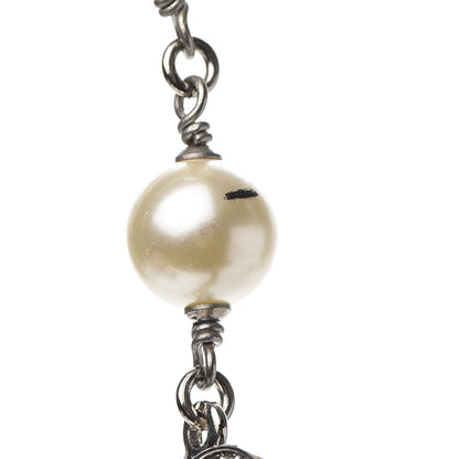 Chanel Crystal Pearl CC Long Necklace Silver 6 of 10