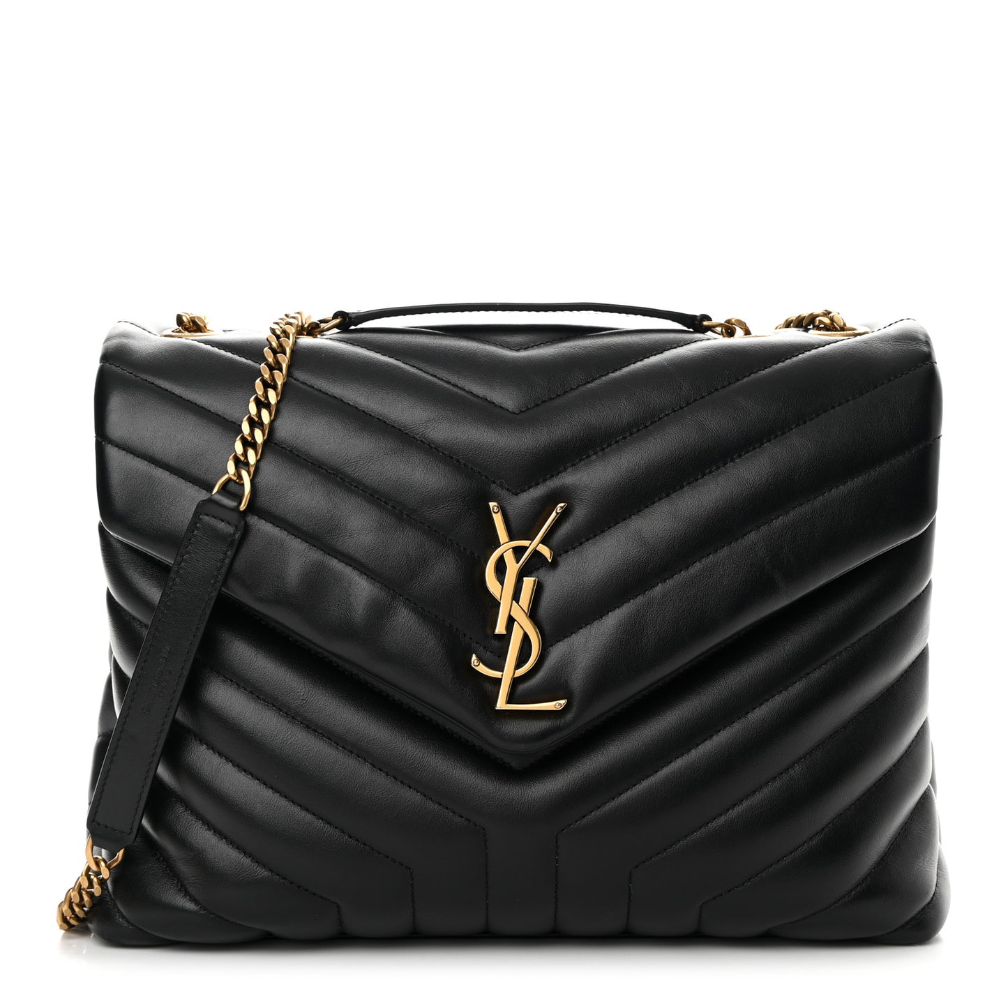 Calfskin Y Quilted Monogram Medium Loulou Chain Satchel Black