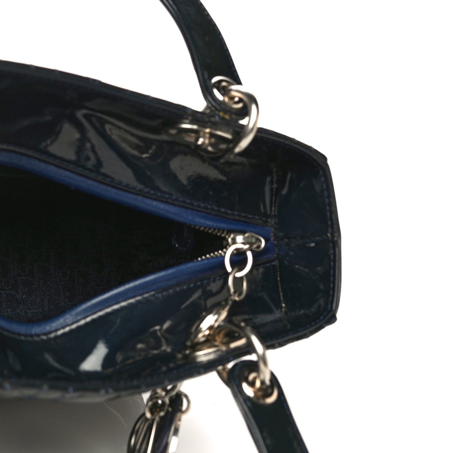 Patent Cannage Medium Lady Dior Navy Blue