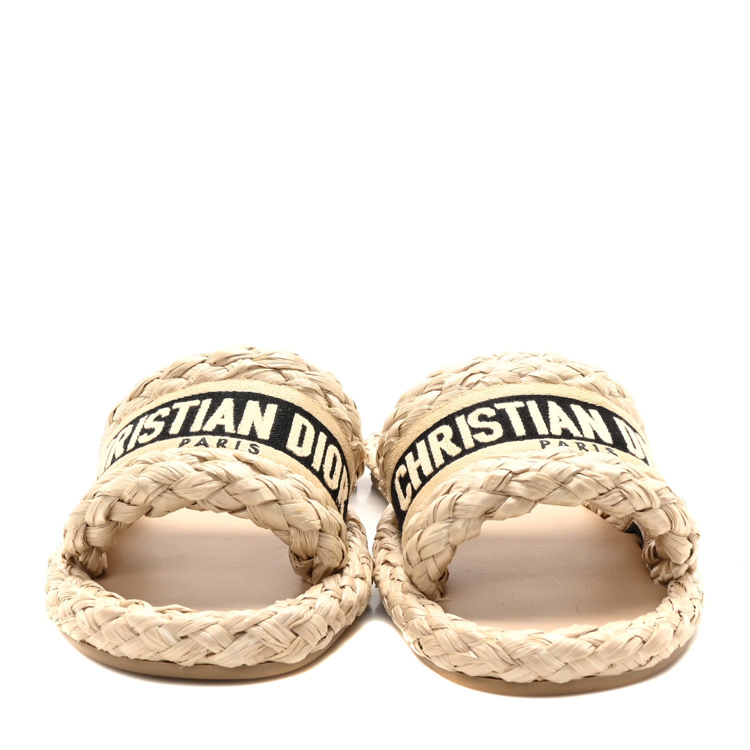 Christian Dior Raffia Embroidered Dway Mules Slide Sandals 37 Jute