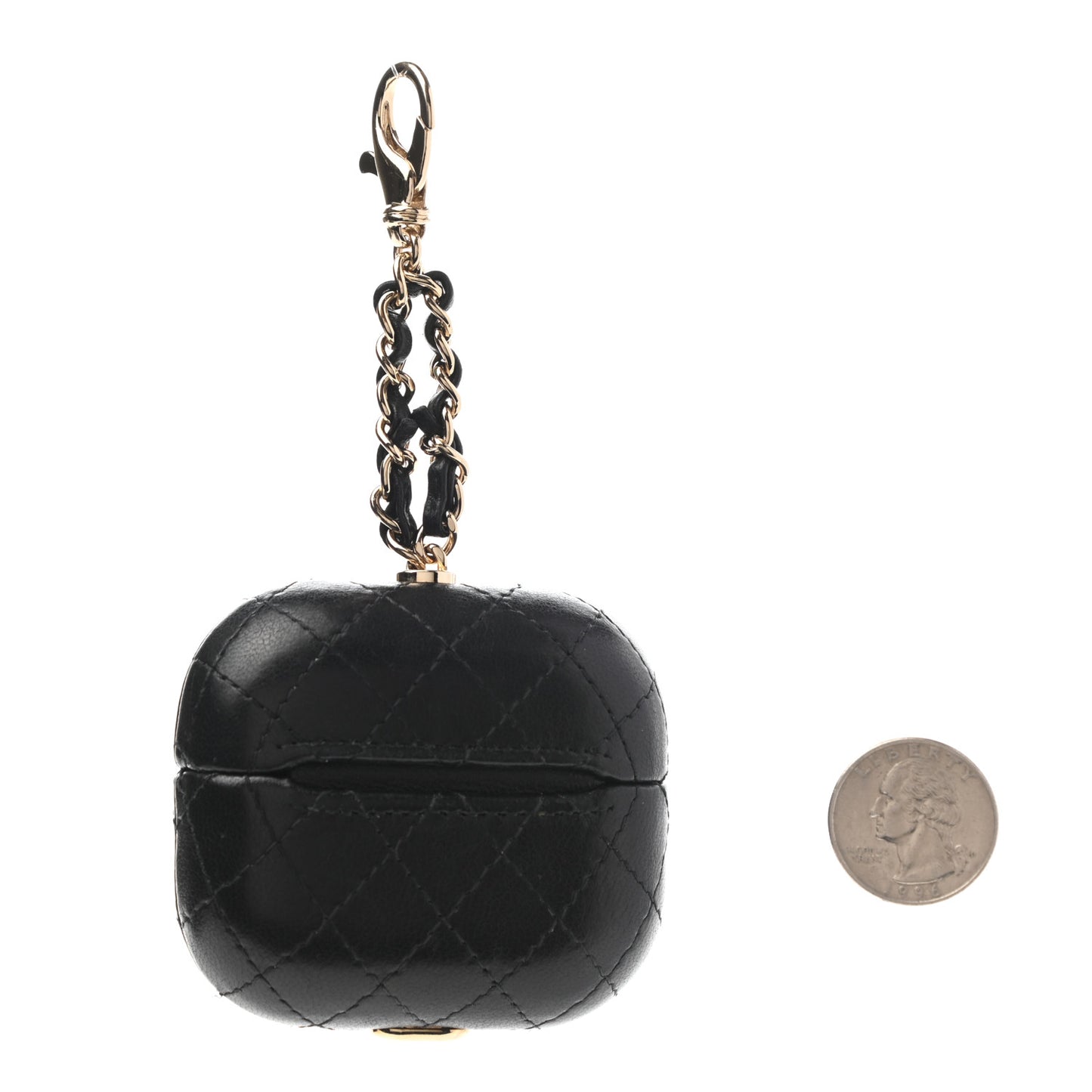 Lambskin Quilted Airpods Pro Case With Chain Black