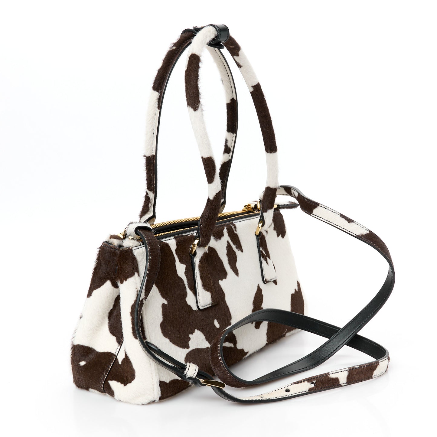 Calf Hair Stampata Cow Medium East West Galleria Double Zip Bag White Moro