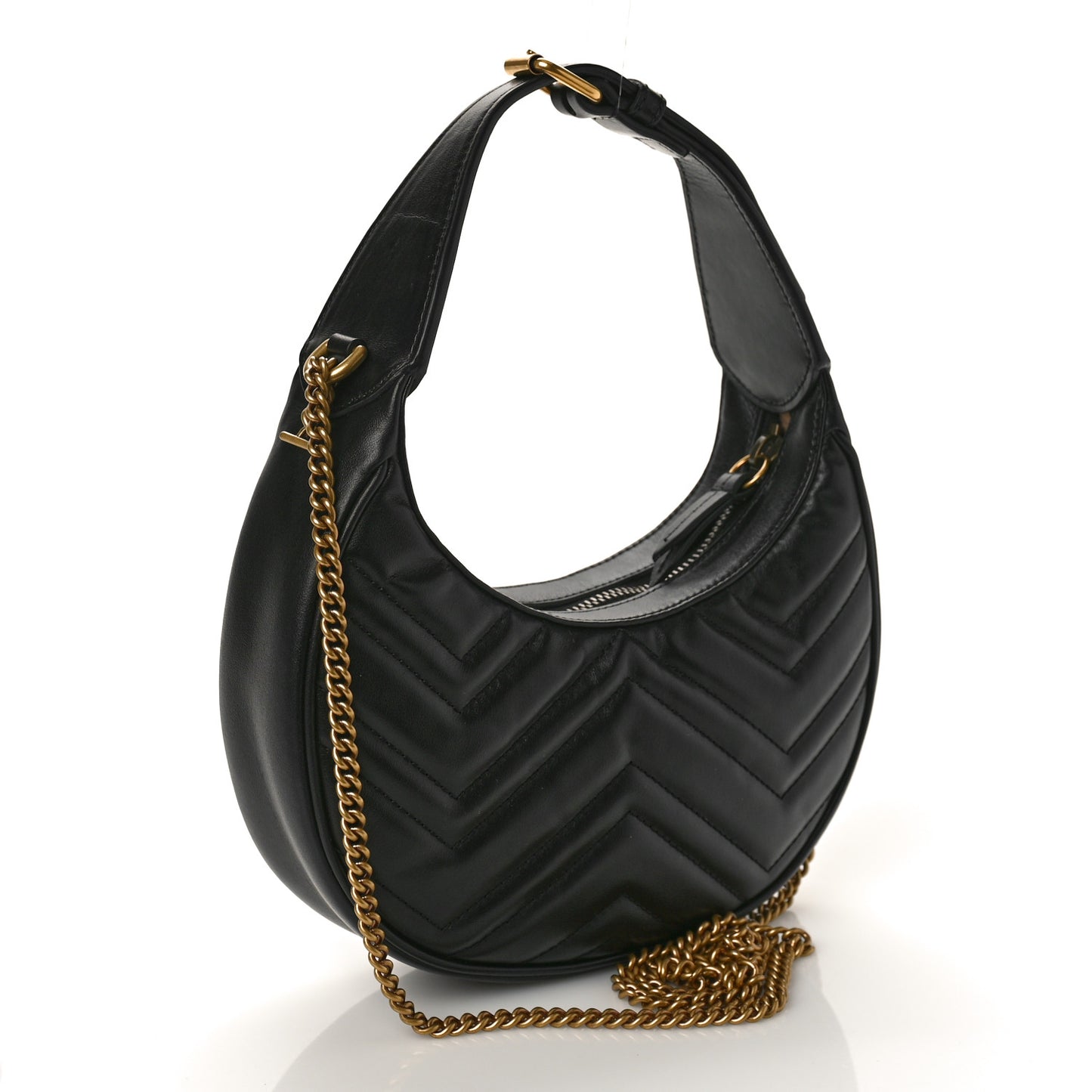 Calfskin Matelasse Chevron Mini GG Marmont Half Moon Hobo Black