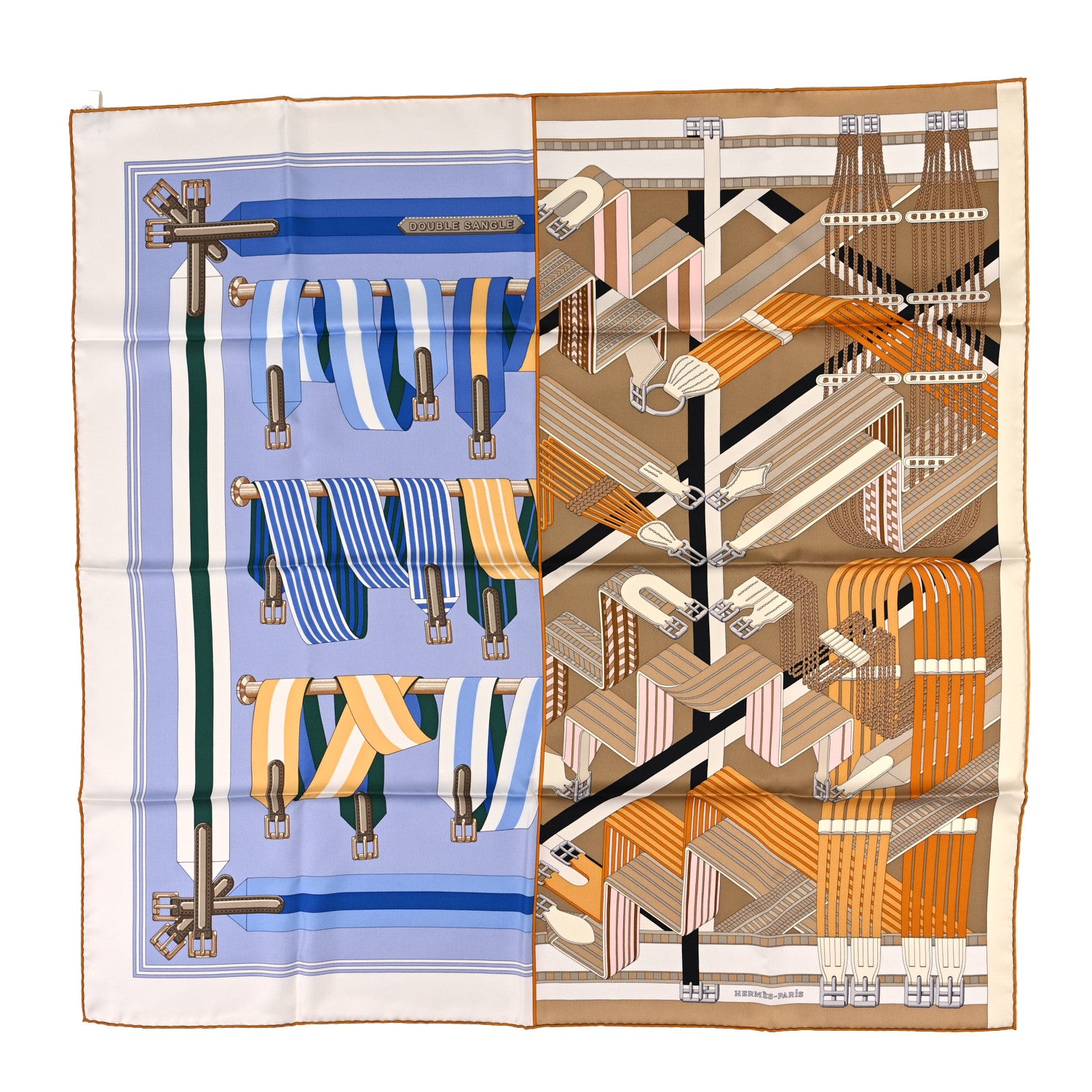Hermes Silk Double Sangle Scarf 90 Ciel Beige Ocre 1 of 3