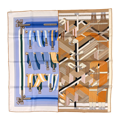Hermes Silk Double Sangle Scarf 90 Ciel Beige Ocre 1 of 3