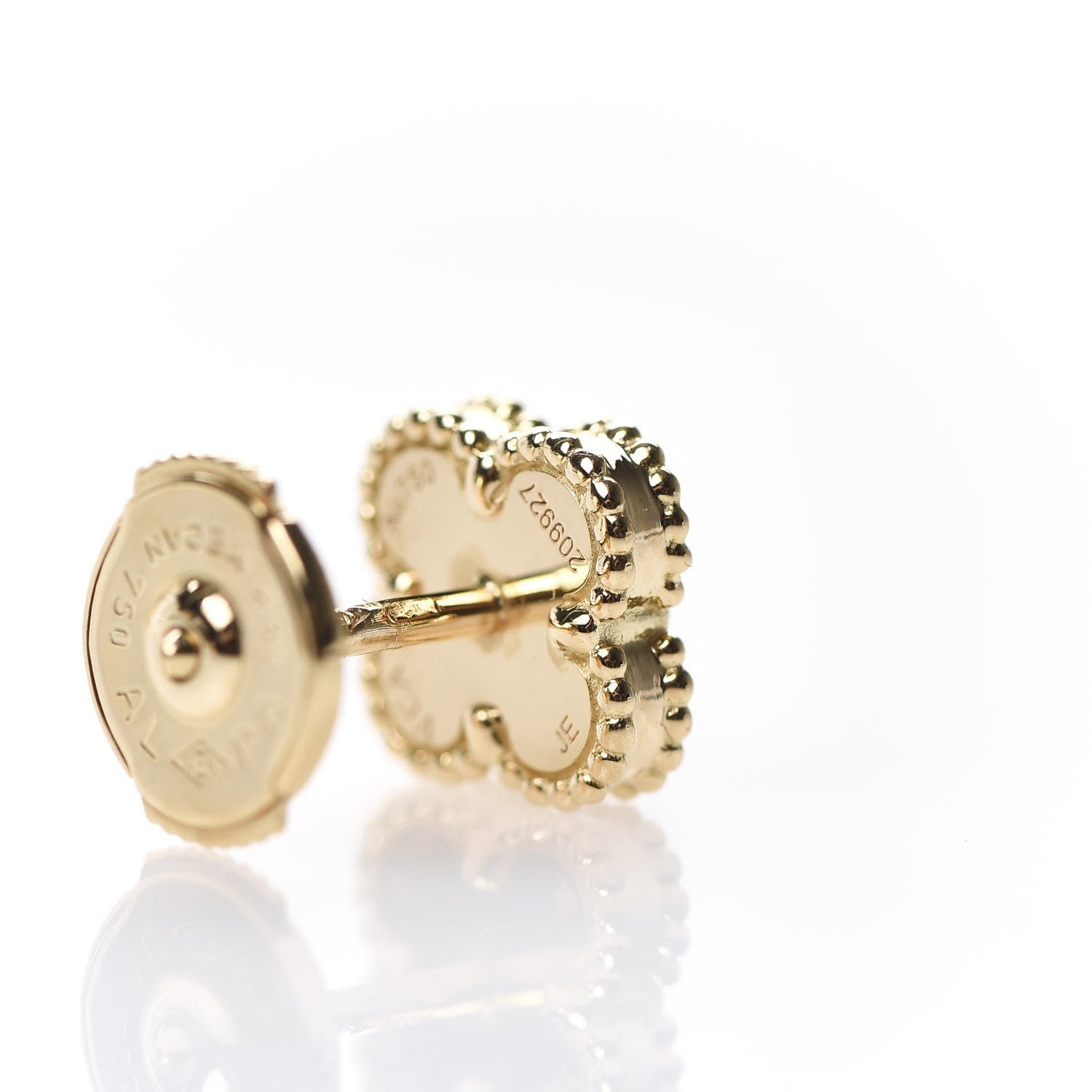Van Cleef & Arpels 18K Yellow Gold Mother of Pearl Sweet Alhambra Earrings 4 of 5